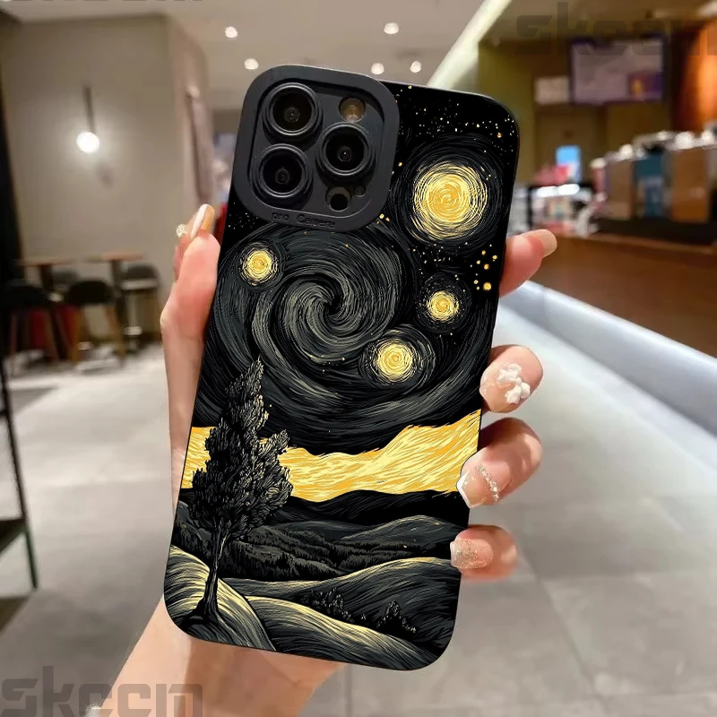 Van Gogh's Starry Night Cat Print Phone Case