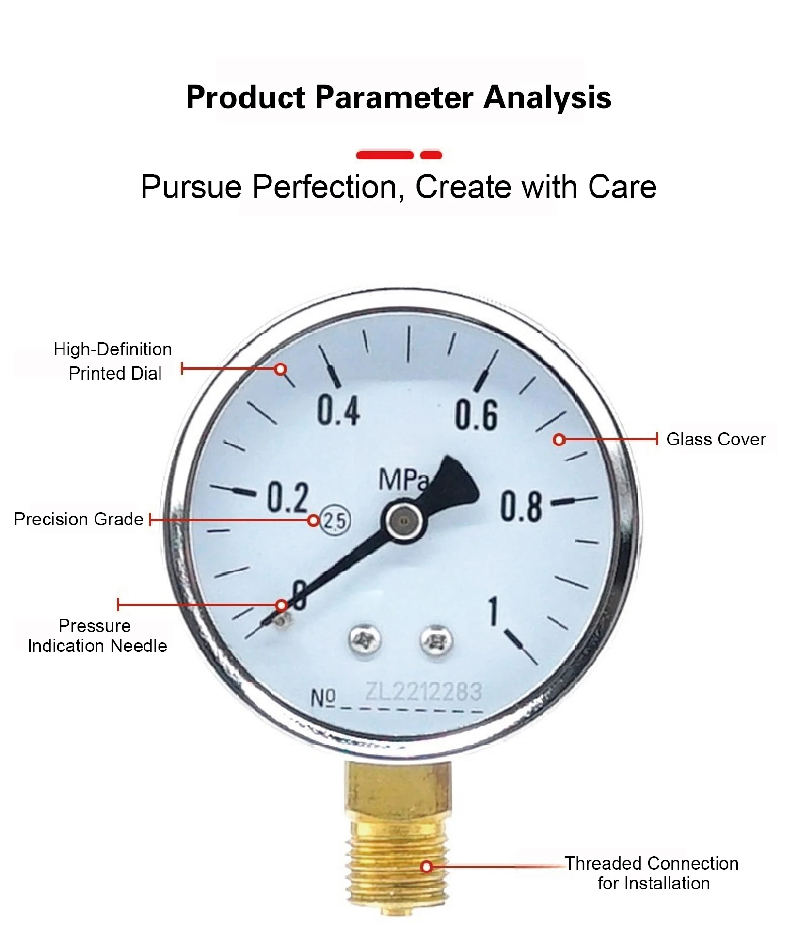 Y-60 Analog Mechanical Pressure Gauge Axial and Radial Mount Vacuum Negative Pre