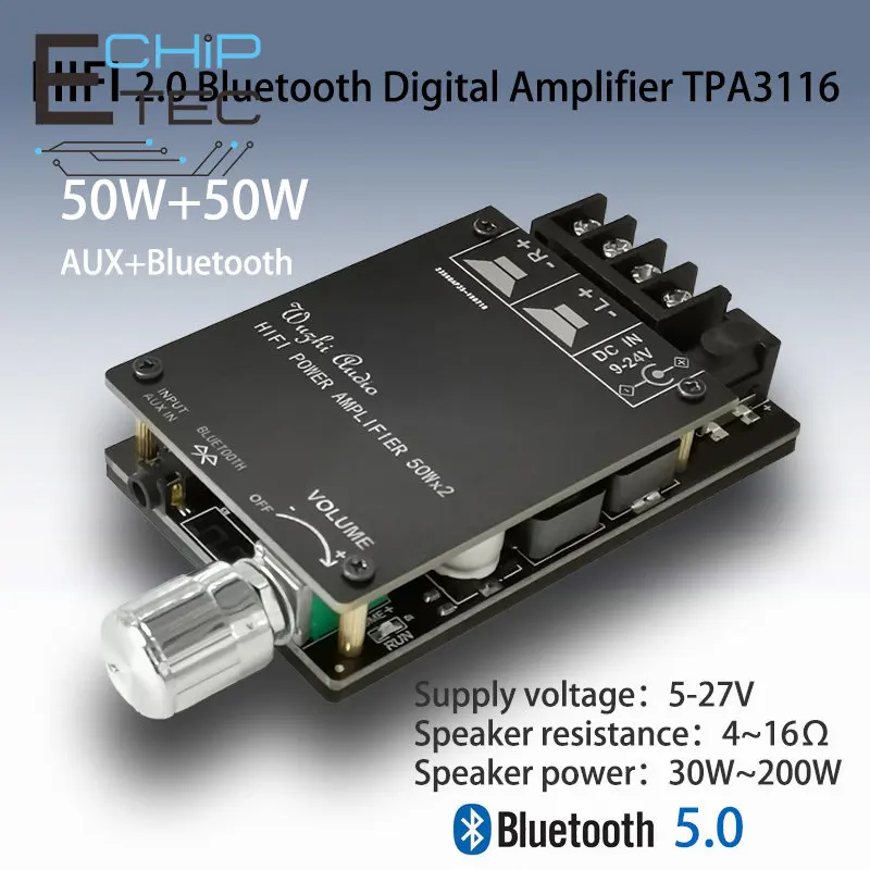 

ZK-502C HIFI стерео Bluetooth 5,0 TPA3116 плата цифрового усилителя мощности TPA3116D2 50WX2 стерео усилитель