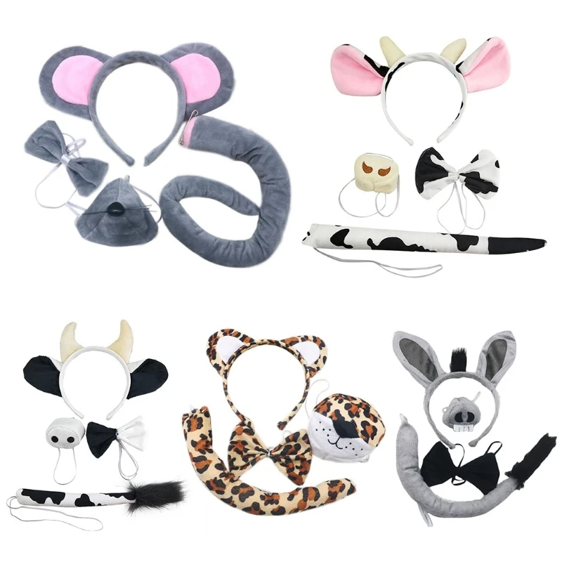 

Повязки на голову с ушками животных, комплект осла, мыши, коровы, великолепные аксессуары для косплея, Прямая доставка