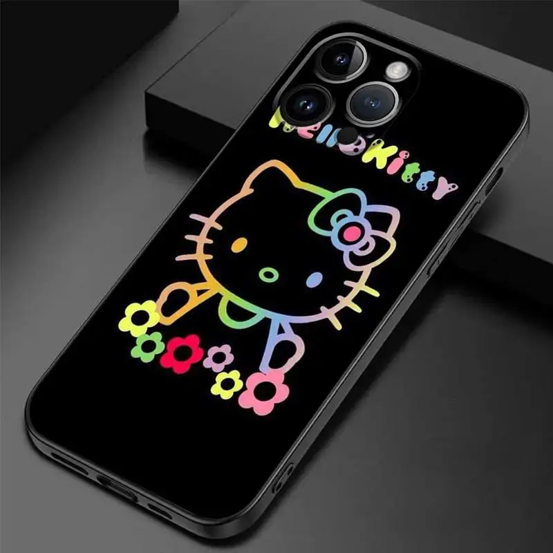 Funda de teléfono de estilo negro de Hello Kitty, varios colores, para iPhone 14, 11, 13, 12 Pro Max, XR, X, XS, 8, 7, 6, 6S Plus, MINI funda de silicona