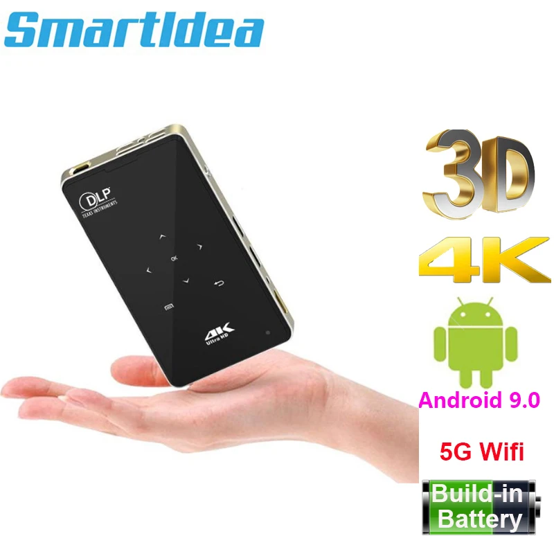 SmartIdea 3D HD Handheld DLP Projector Android 9.0 5G Wifi BT 4.1 Pico Pocket Mini Proyector HD Portable Beamer Miracast Airplay