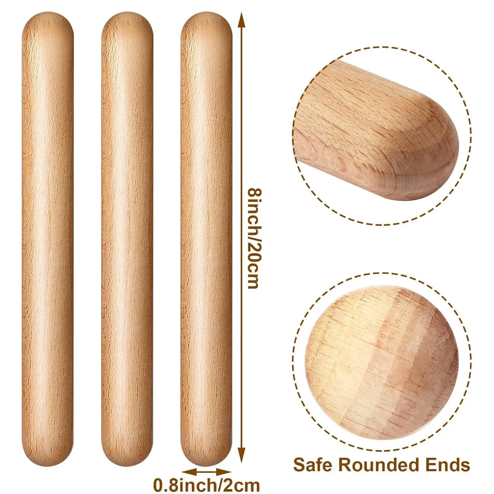 20Pcs Wooden Rhythm Sticks Musical Educational Toy for Children Beginners