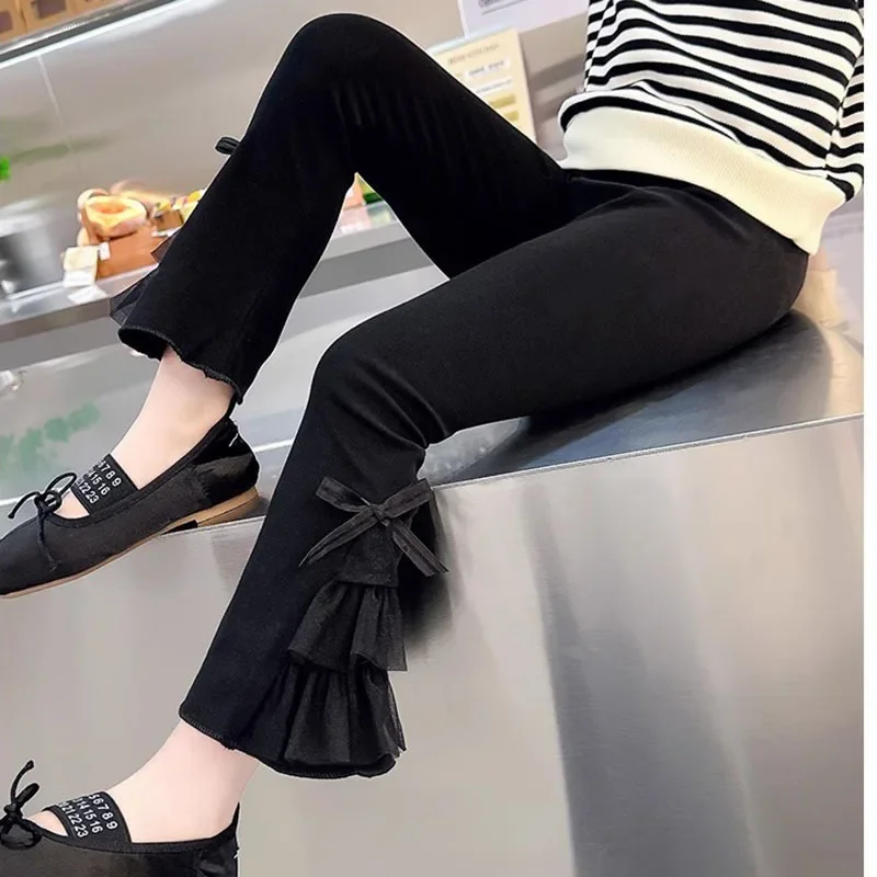 Girls Leggings Bow-Knot Children's Pants Knitting Kids Trousers Elastic Baby Leggings Cotton New Spring Autumn