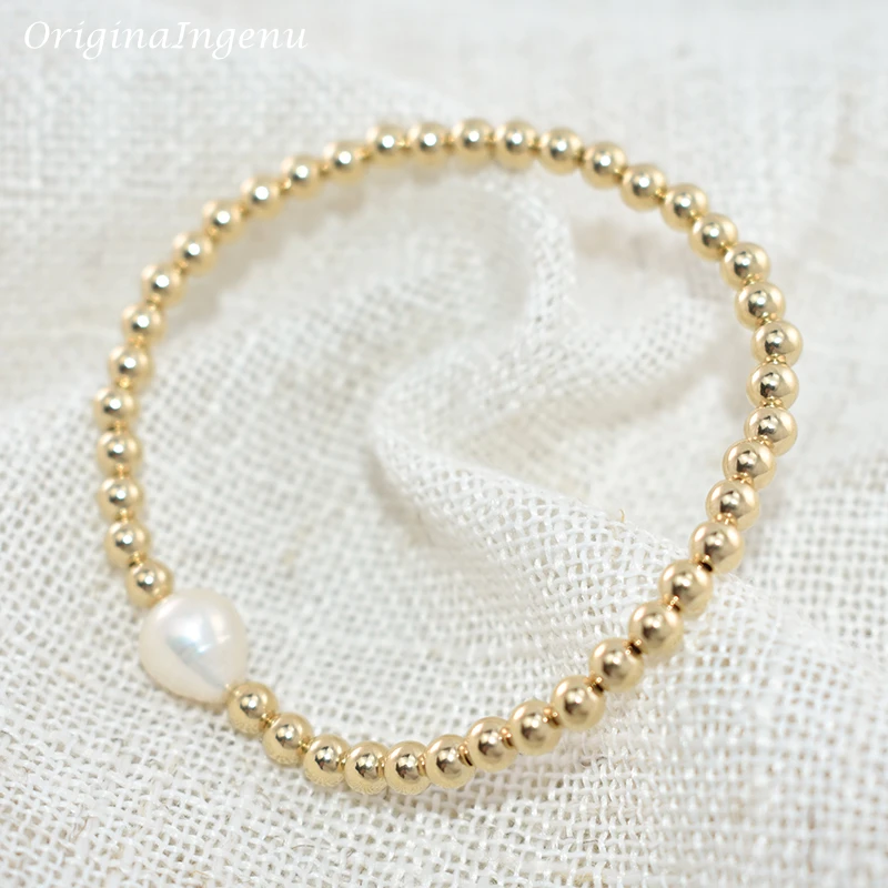 18K Gold Filled Beads Texturized Pearls Bracelet Exclusive at