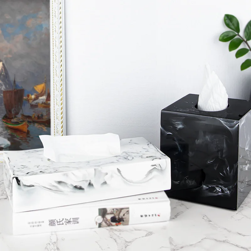 Nordic Marble Texture Resin Tissue Box Creative Decoration Home Living Room Bathroom Accessories Supplies Dining Table Paper Box