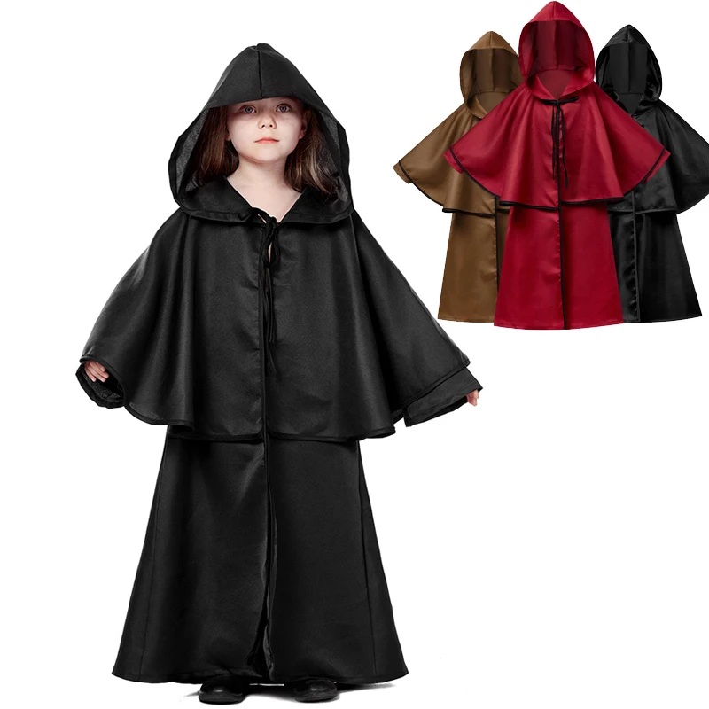 

Carnival Halloween Girl Medieval Religious Wizard Friar Hooded Robe Costume Spooktacular Outfit Cosplay Fancy Party Dress