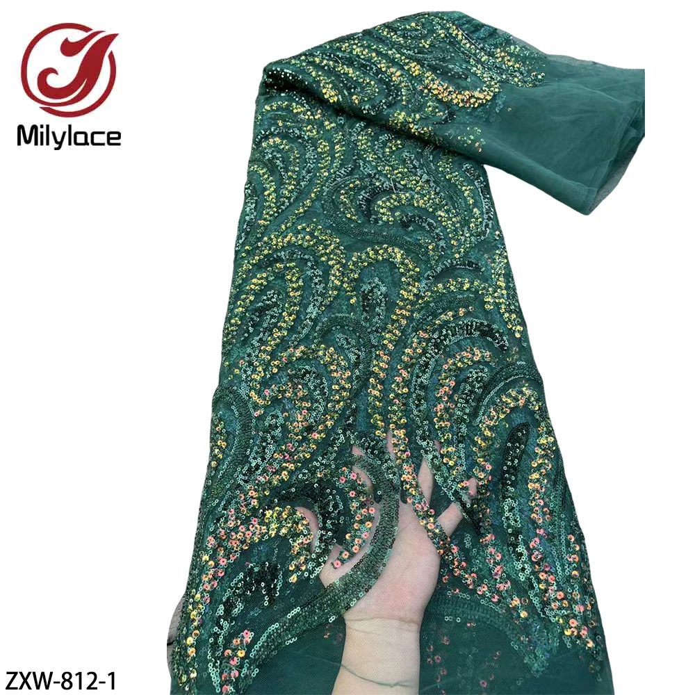 

High Quality African Handmade Beaded Lace Fabirc 2022 Sequins Embroidery Nigreian Lace Fabric for Wedding Dress ZXW-812