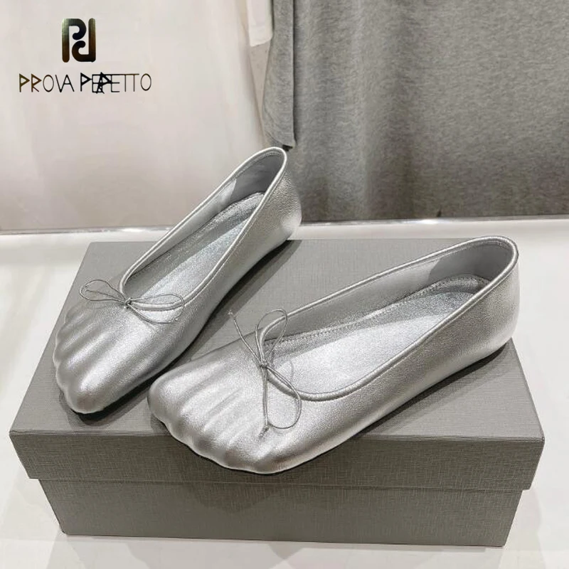 

Five Fingers Shape Toe Flat Ballet Shoes Gold Silver Real Leather Bowtie Decor Slip on Squared Toe Comfortable Dance Sapatos