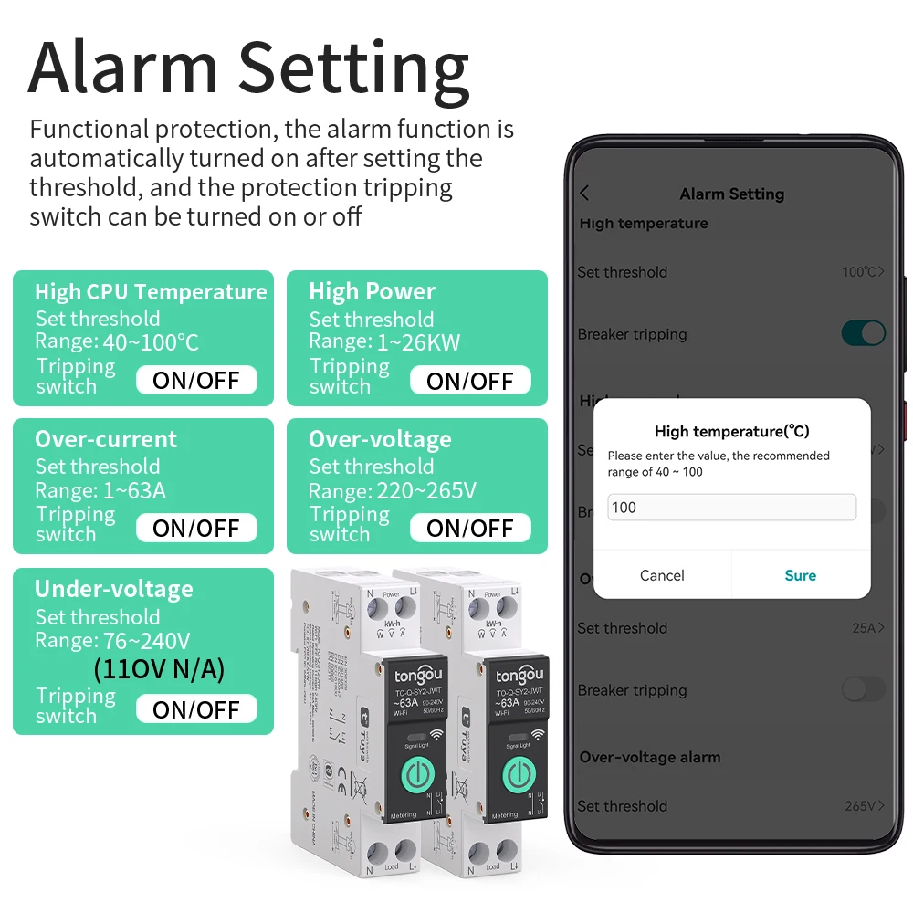 TUYA WiFi Smart Circuit Breaker Over current under voltage protection power mete