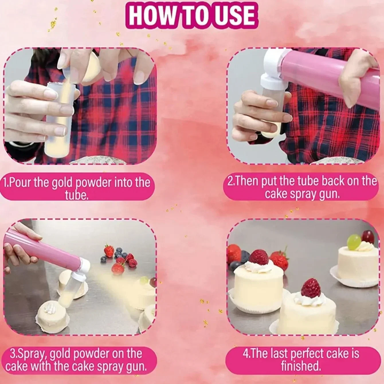 Baking Supplies Manual Spray Guns 1Set(5pcs)-Manual Airbrush Set for Cake Decorating Easy DIY Baking Tool for Decorating Cakes and Desserts
