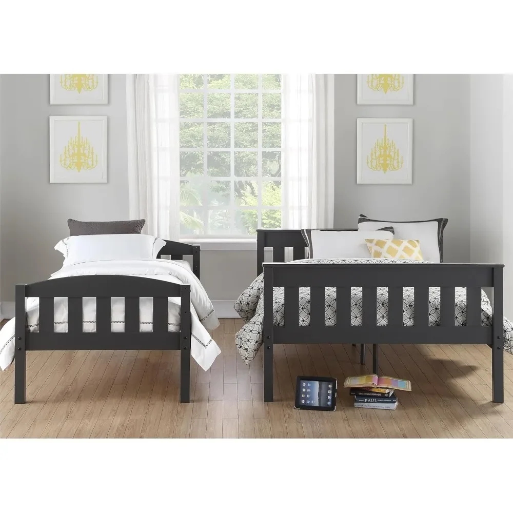 NEW-DHP Airlie Convertible Wood Bunk Bed Twin Over Full Size, Stackable and Detachable Bed Frames for Kids, Teens, Angled Ladder