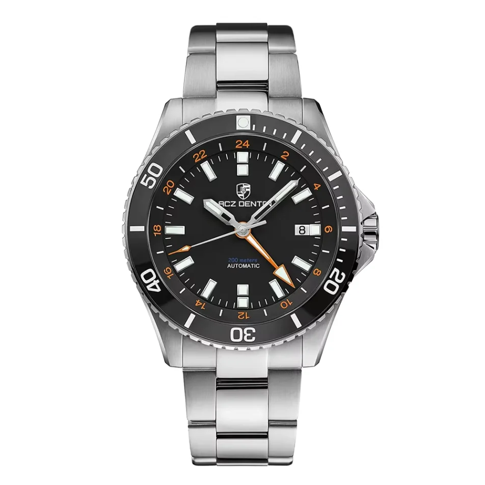 LACZ DENTON 40MM GMT Automatic Mens Watch Mechanical Wristwatch