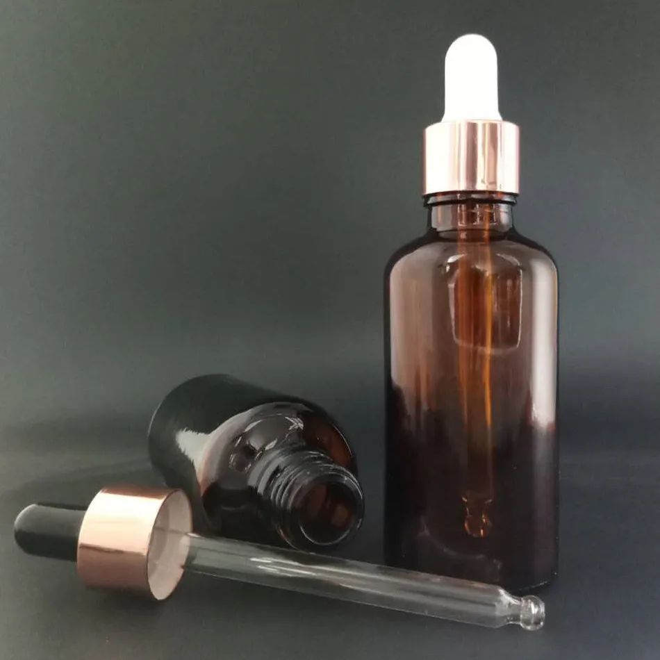 30X Amber 5ml-100ML Reagent Eye Dropper Drop Glass Aromatherapy Liquid Pipette Essential Oil Refillable Bottles Rose Pink Cover 5