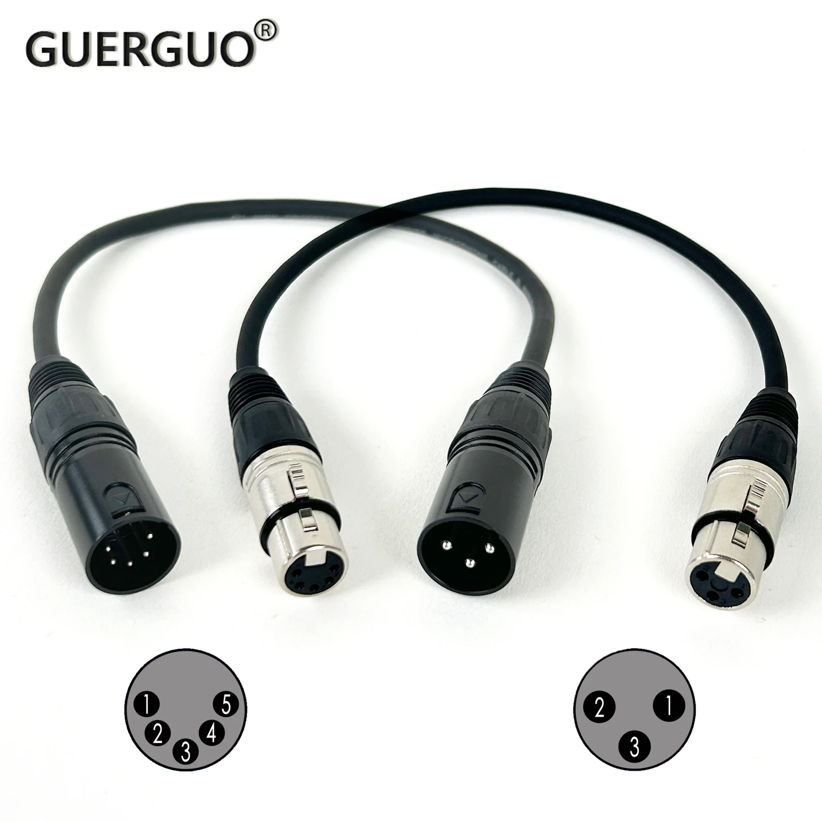 

1PC 5Pin Male XLR to 3Pin Male XLR Cable Adapter ,5Pin Female to 3Pin Female XLR Converter,XLR3 to XLR5 Turnaround 15CM 30CM