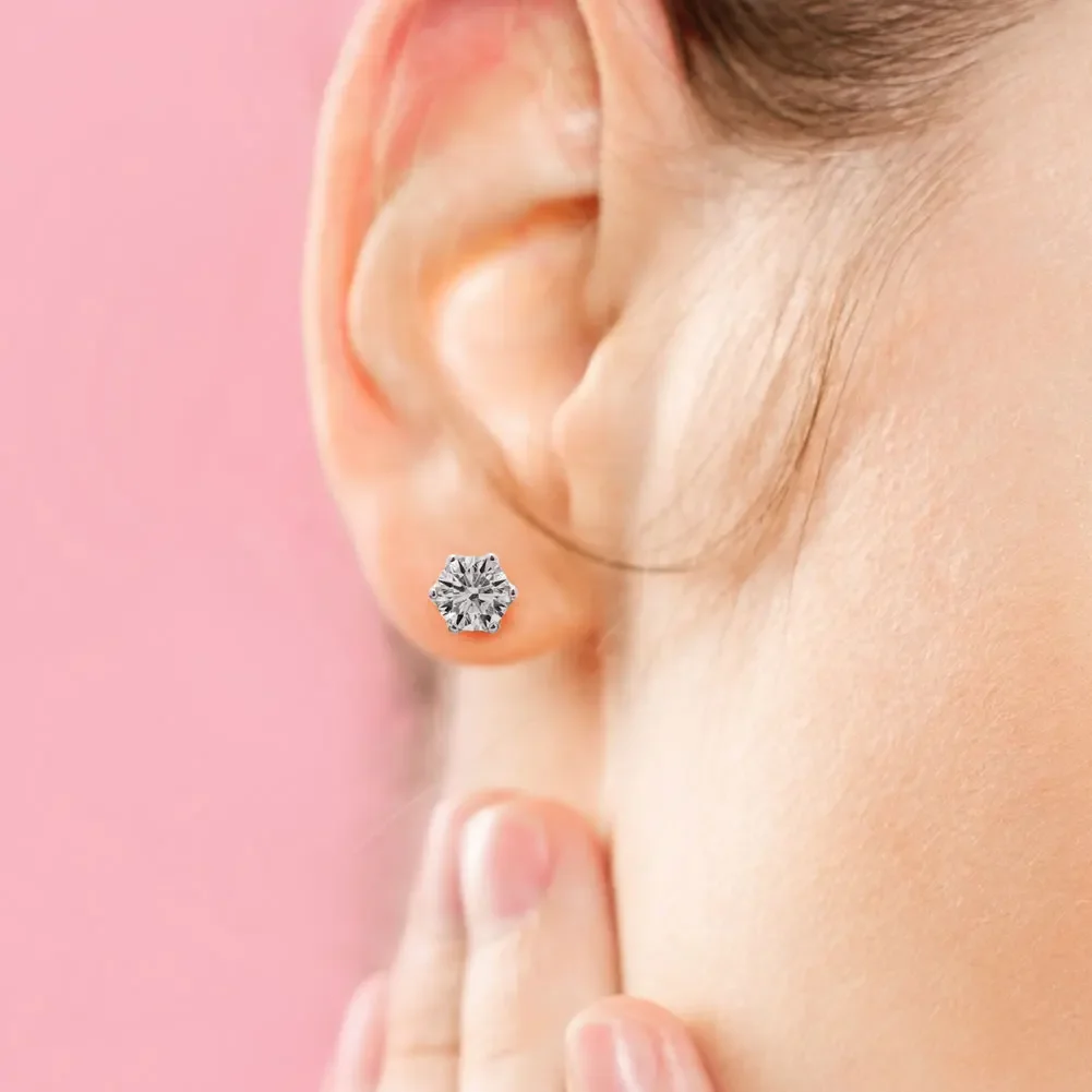Round Cut 2 Carats Moissanite Earrings For Women Solid 925 Sterling Silver Stud Earring Six Claws Classic Fine Jewelry Gift