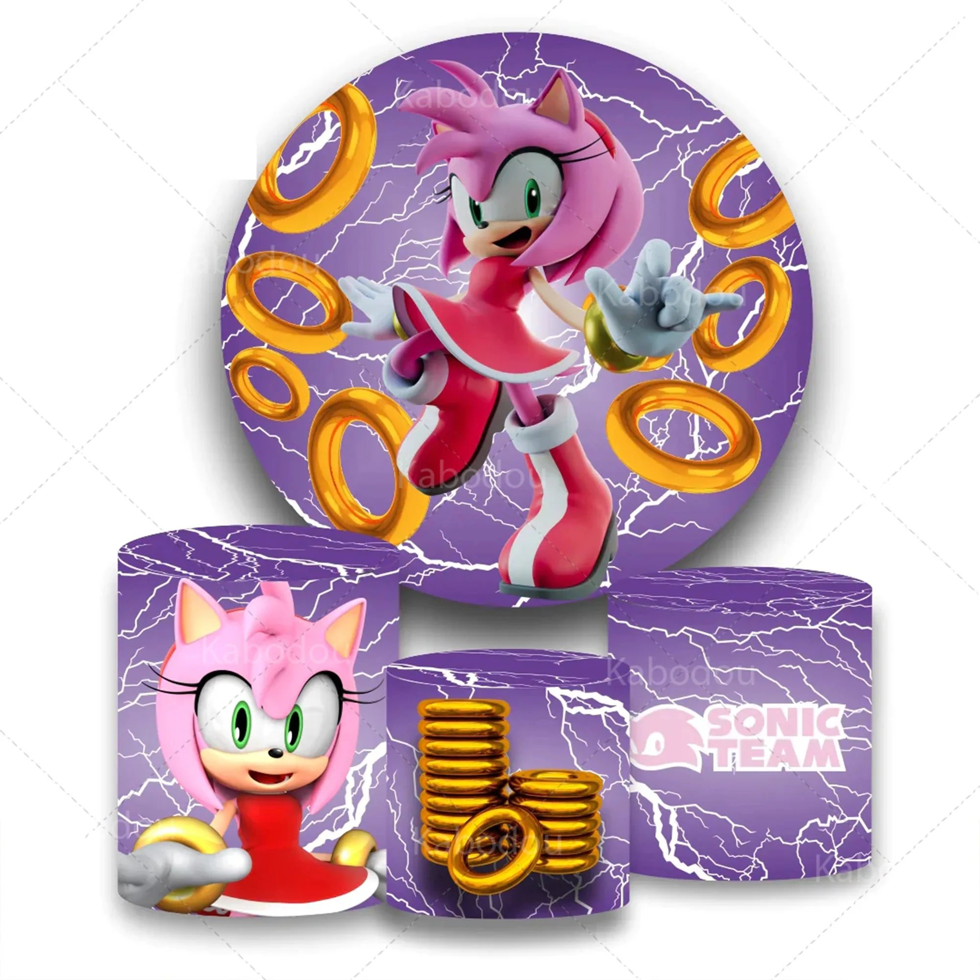 

Sonic Backdrop Girls Birthday Decoration Lightning Banner Round Photography Background Baby Shower Cylinder Cover Studio Prop
