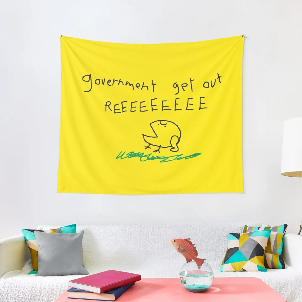 

Government get out REEEEEEE - Libertarian No Step on Snek Snekright Don't Tread on Me style Frog Memes yellow HD HI Tapestry