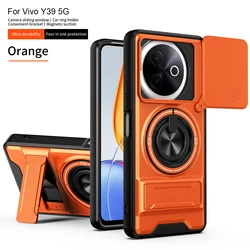 Armored Hard Shell Phone Case with 360° Rotating Magnetic Ring Holder for Vivo Y300I 5G (Orange)