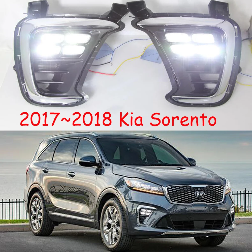 

Автомобильный бампер, передние фары для Kia Sorento, дневные огни 2017 ~ 2018y DRL, автомобильные аксессуары, светодиодные фары для Kia Sorento, противотуманные фары