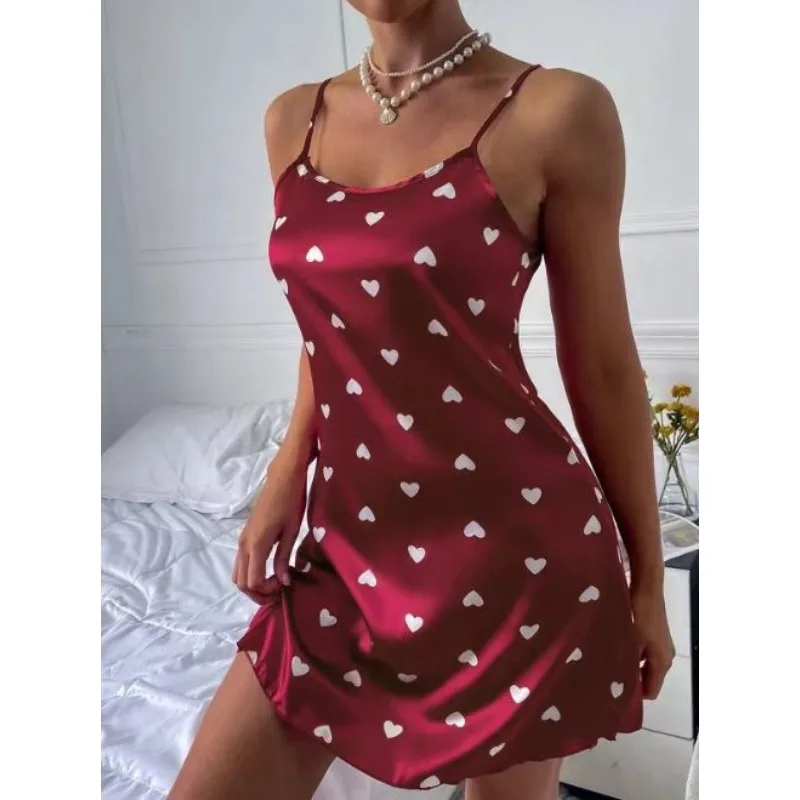 Women&lsquo;s Pajamas Dress Plus Size Sleeveless Student Sleepwear Loungewear Sexy Suspenders Skirts Love Cartoon Print Homewear