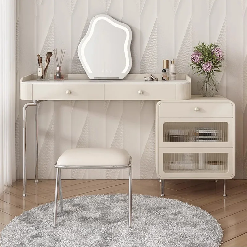 

Storage Organizer Stool Dressing Table Light Mirrors Women Luxury Simple Modern Dressing Table White Bedroom Quarto Furnitures