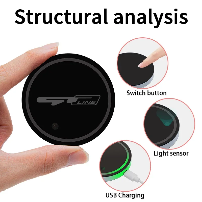 Led Car Water Cup Mat Drink Holder for Kia Gt Gtline Ceed Forte Rio Stinger K3 K4 K5 Emblem Auto Interior Decorative Lights led car lights led lights led atmosphere lamp led car decorative lights led car decoration lamp car ambient lights led interior lights car interior lamp car water cup mat