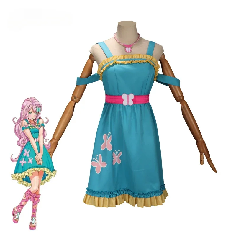Cartoon Fluttershy Human Cosplay Costume Adult Women Girls Princess Dress Suit Halloween Uniform Outfit Party