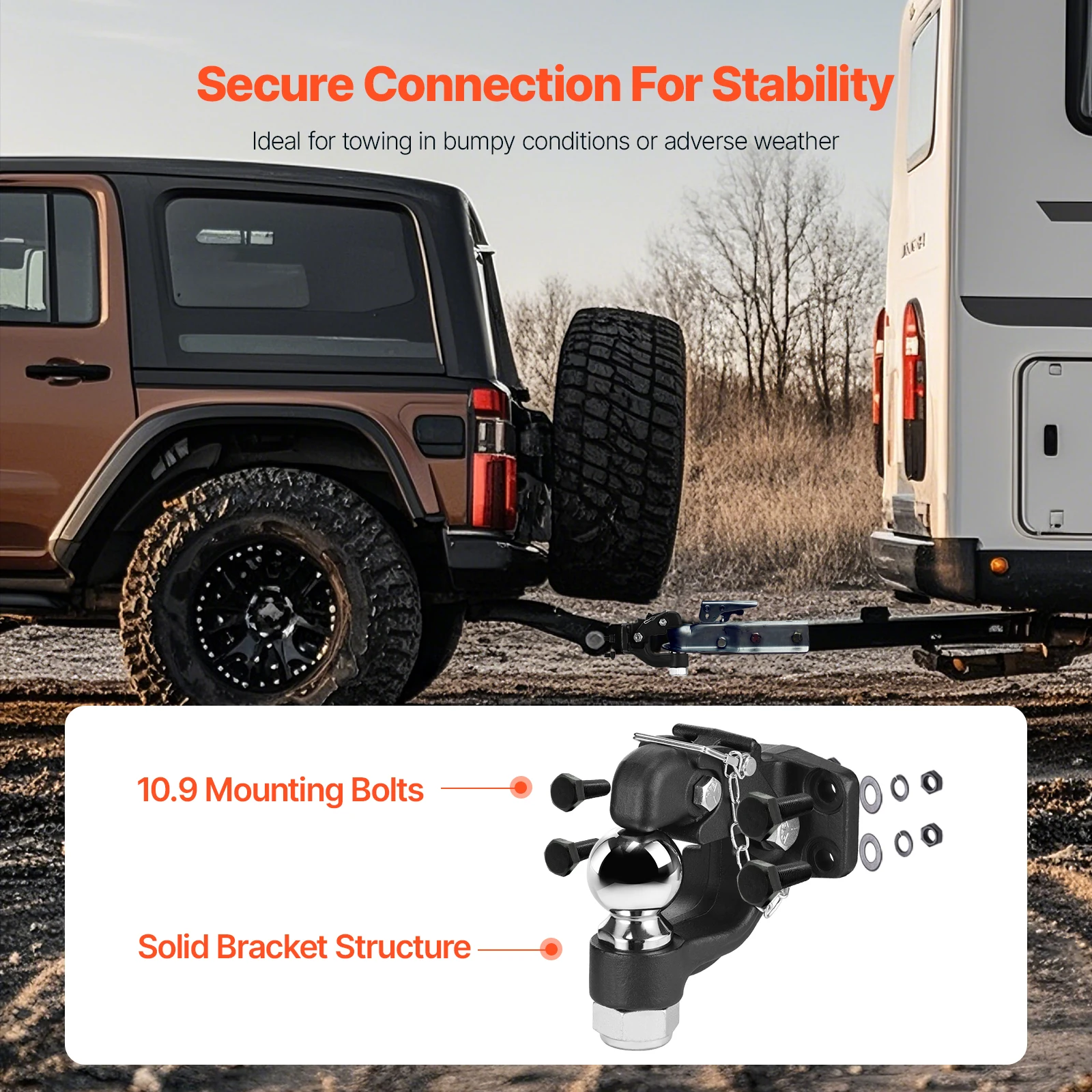 SucceBuy 20000/30000Lbs Pintle Hook Trailer Receiver Hooks Combination 2-5/16in Hitch Ball fits 2.5-3in Lunette Ring for Truck