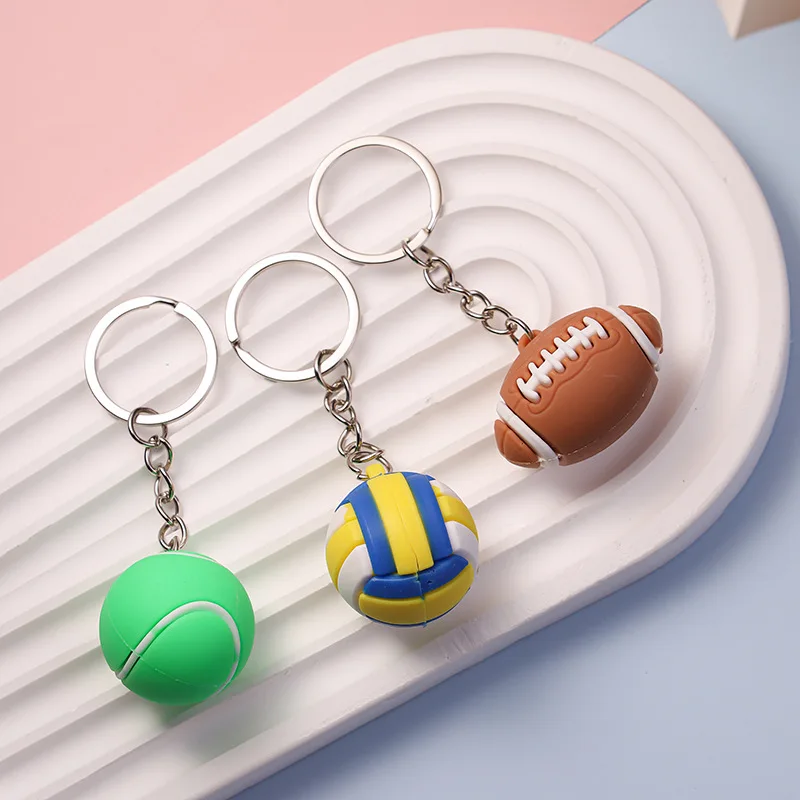 Description Picture 5 of itemFootball Basketball Volleyball Key Chain Tennis Rugby Keyring Volleyball Necklace Stainless Steel Pendant Gift Sport Accessories