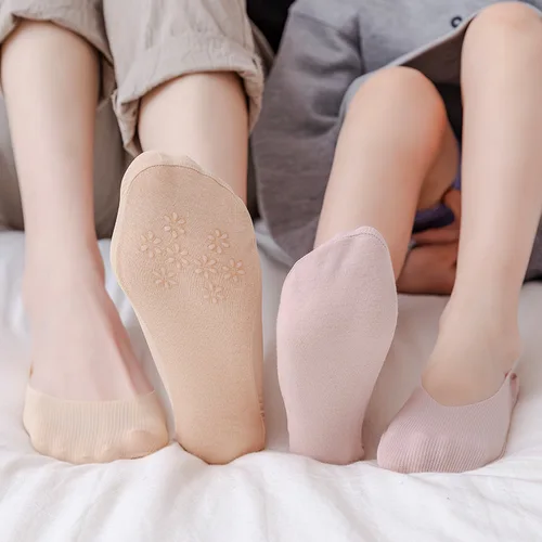 여성을 위한 5 쌍 실크 양말 패션 통기성 보이지 않는 미끄럼 방지 코튼 양말, 숨겨진 플랫 보트 라이너 삭스 Skarpetki Damskie 4