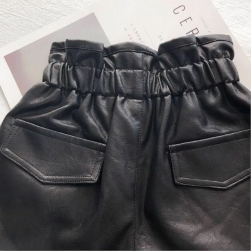 new Spring Autumn Girls Kids PU Faux Leather Shorts Baby Children Jeans Trousers Children Clothes 2-12T
