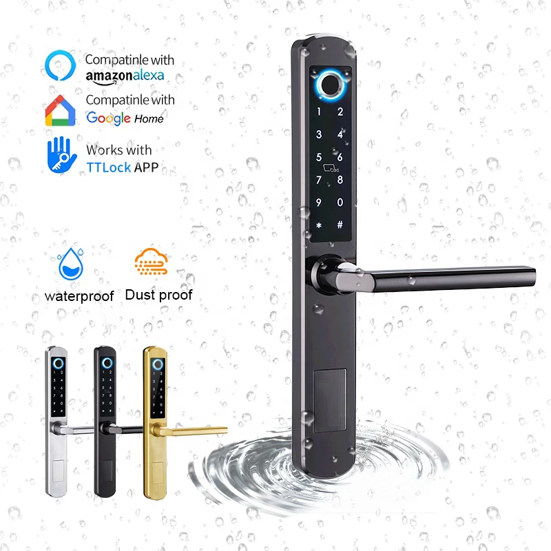 Ip66 Aluminum Patio Sliding Glass Door Smart Lock Tt Lock App Handle Keypad Fingerprint Rfid