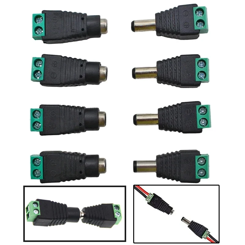 12V Power Connector 2.1 มม.X 5.5 มม.ปลั๊กอะแดปเตอร์ DC ชายหญิงเทอร์มินัลสําหรับกล้องวงจรปิด 5050 3528 สี LED Strp 1