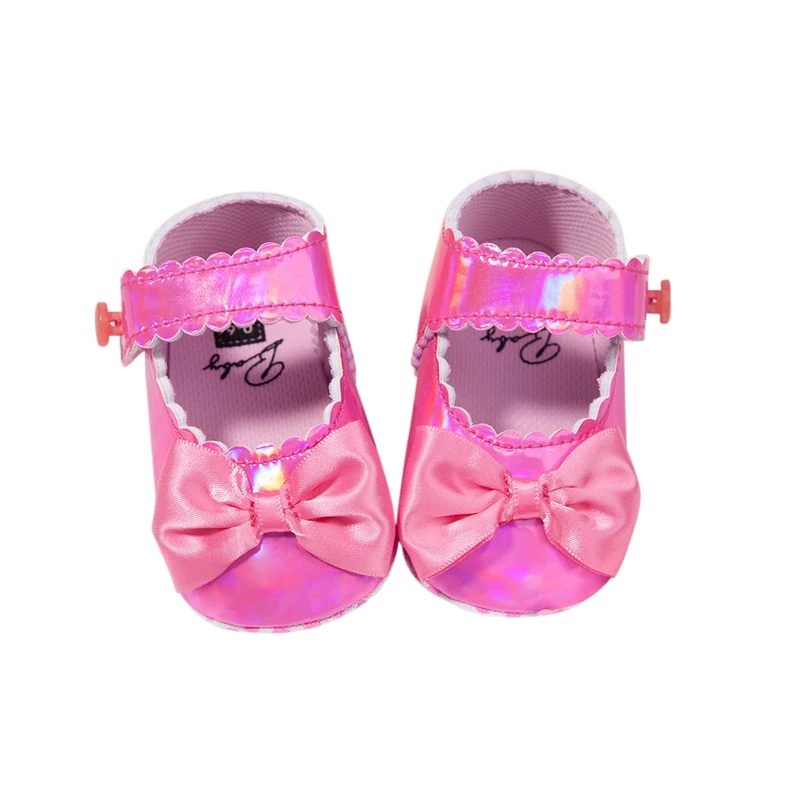 Girls PU Leather Bow Shallow Mouth Small Leather Shoes Newborn Soft Bottom Flat Heel Walking Shoes Baby Non-Slip Princess