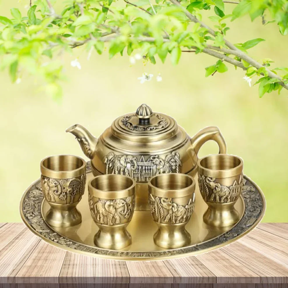 

Винный набор в виде слона в европейском стиле, набор из 6 предметов, винная колба, бокалы и поднос, украшения для дома, винный набор в стиле ретро из сплава, подарок