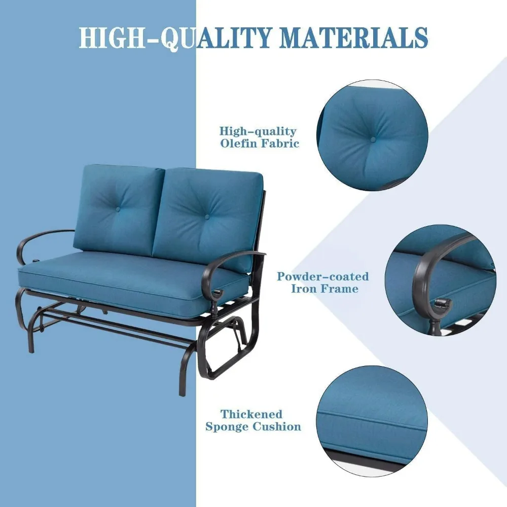 Outdoor Rocking Chair with Cushion Glider Bench for 2 Person Seating Loveseat Steel Frame for Porch Patio Garden