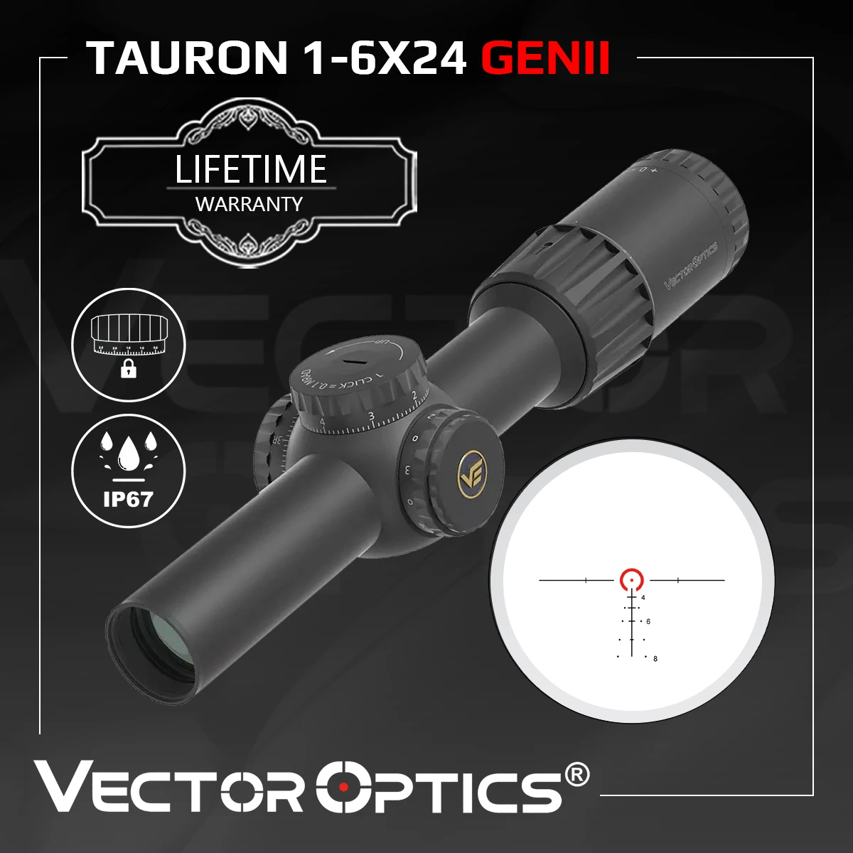 Vector Optics Tauron 1-6x24 GenII SFP Riflescope,1/10 MIL,True 1x