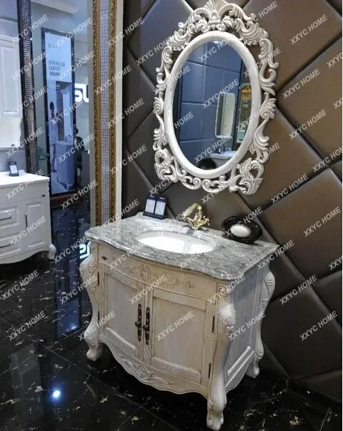 Red Oak Washbasin Cabinet Combination Wash Basin Floor Bathroom Cabinet Double Basin