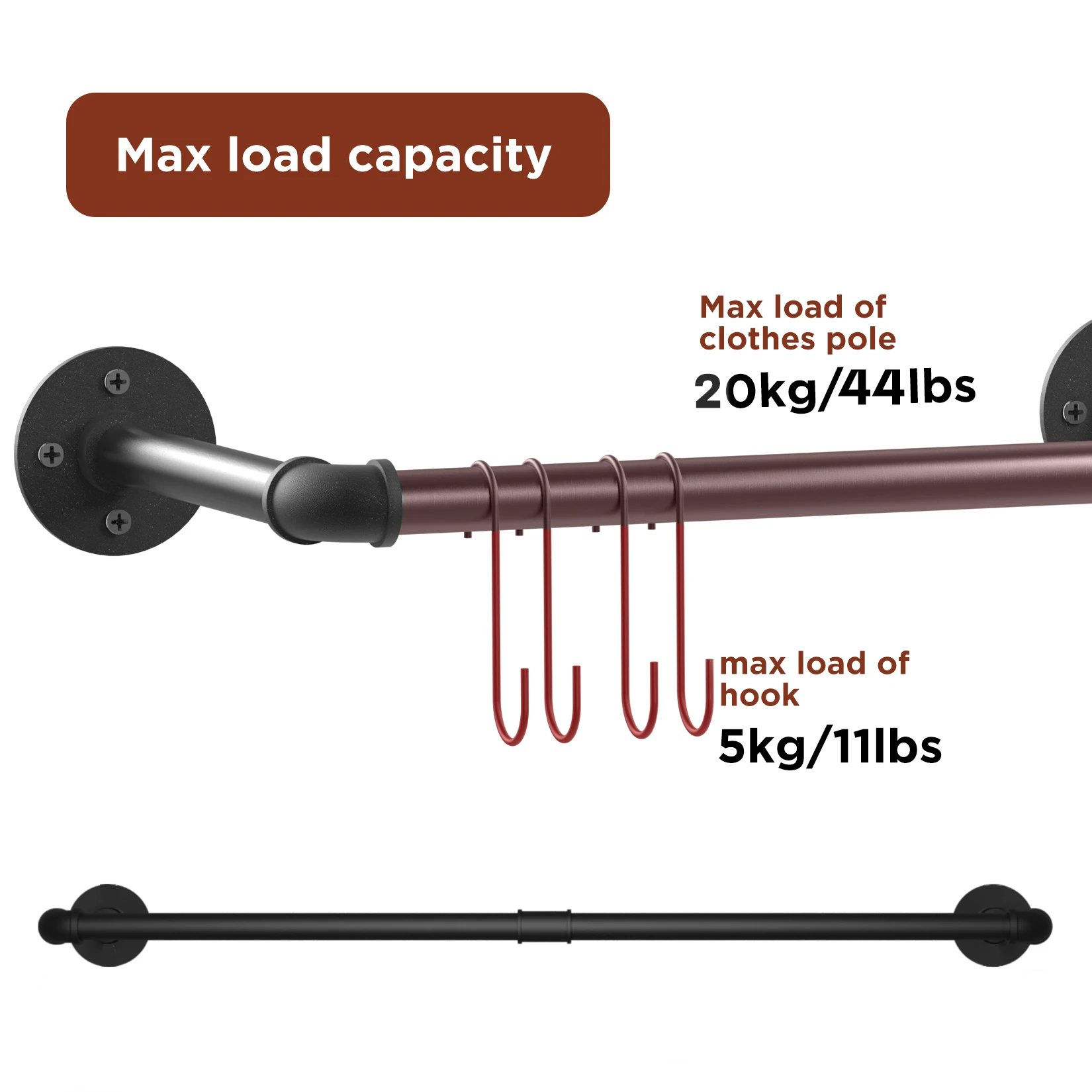 Clothes Rack Clothes Hanger Pole Garment Bar Closet Organizer Garment Hanging Rod Super Strong Bearing Metal Pipe 2X