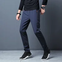 Men's Casual Pants Straight Slim Fit Elastic Waist Jogger Korean Classic Blue Black Gray Male Brand Trousers Plus Size 2