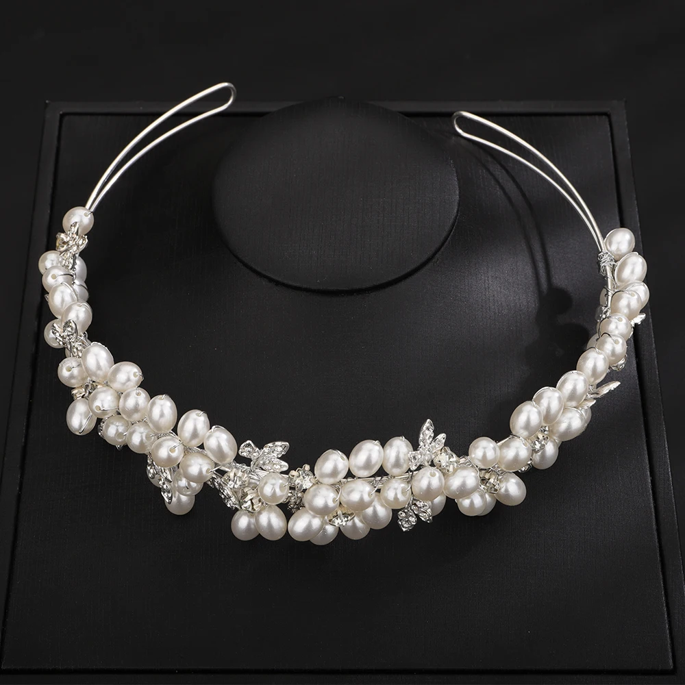 Pearl Rhinestone Silver Diamonds Bridal Crown Trendy Party Tiaras for Women Wedding Hair Accessories Vintage Headband Jewelry hair accessories bridal hair accessories crown headband bridal jewelry set