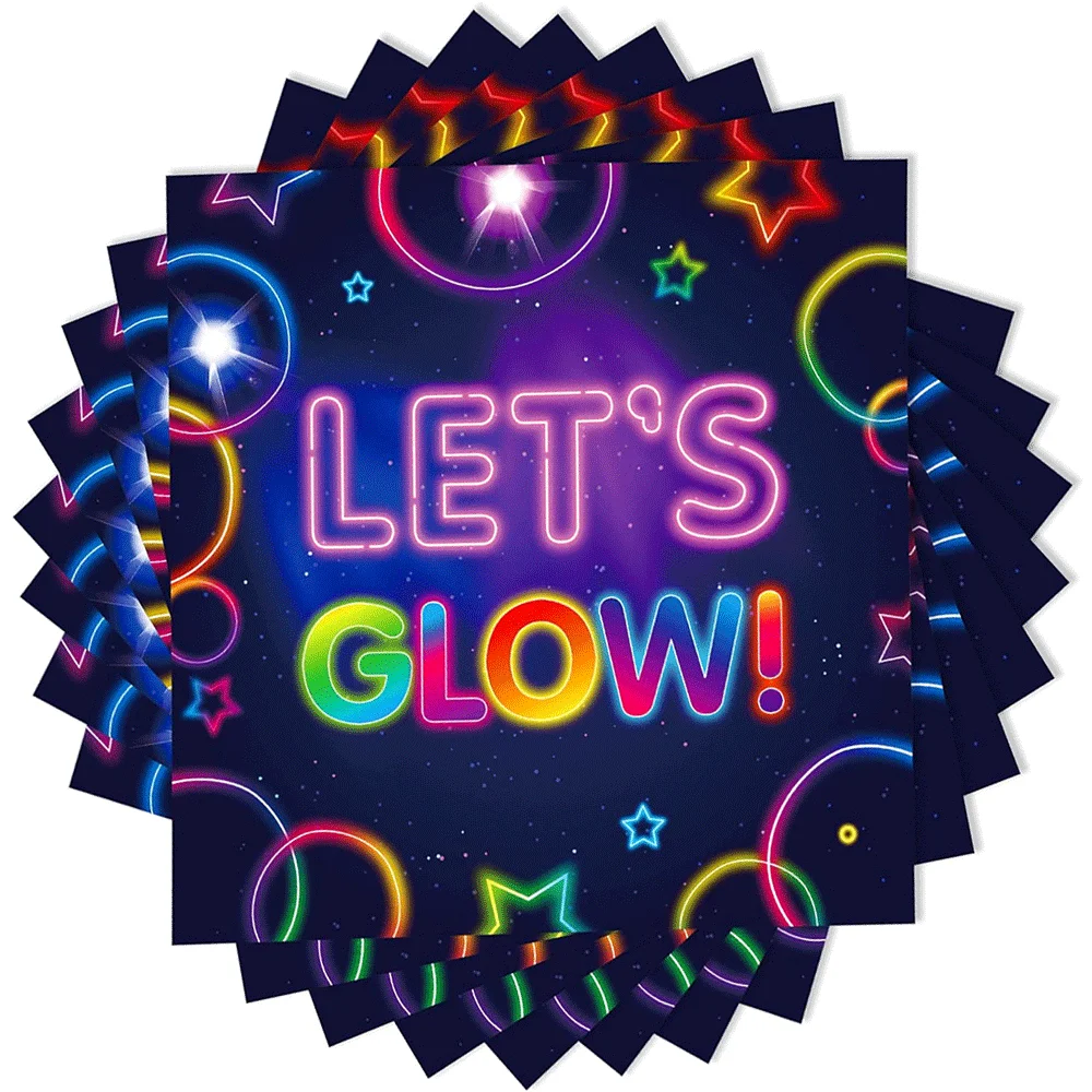 20Pcs Glow Party Napkins Neon Glow Dinner Disposable Paper Napkin Let's Theme Wedding Birthday Baby Shower Party Supplies