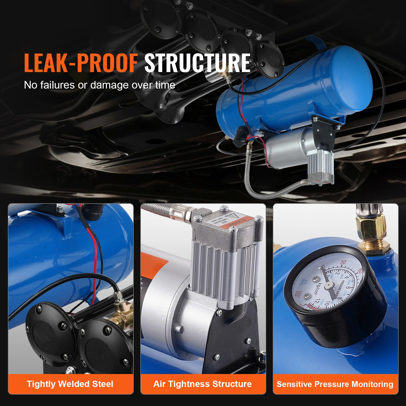 SucceBuy 12V Air Compressor with Tank 1.6 Gallon/6 L 120 psi Onboard Air Compressor System for Train Air Horns Inflating Tires