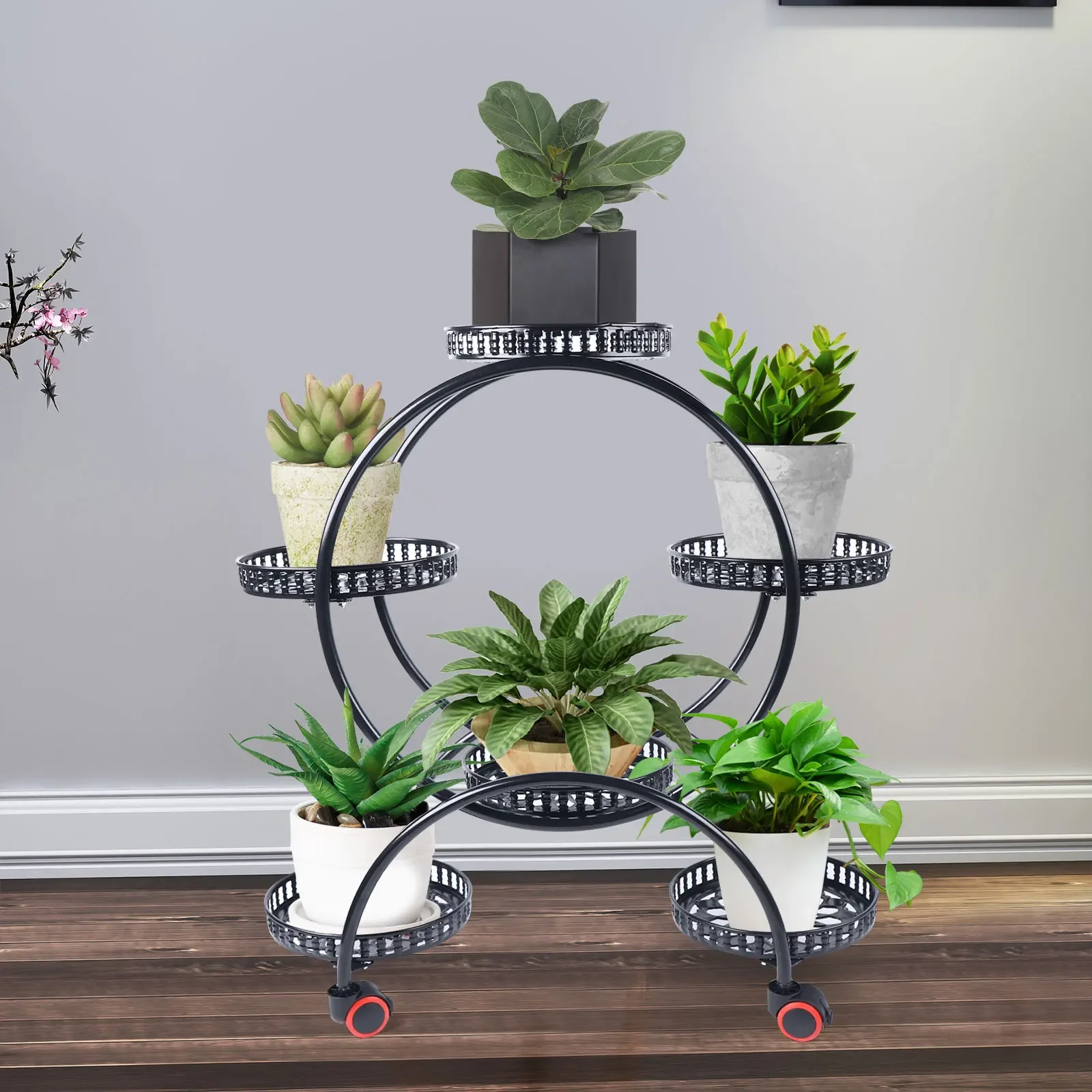 Metal Plant Stands 6 Pots Plants Flower Stand for Patio Garden Living Room Corner Balcony Bedroom Black / White