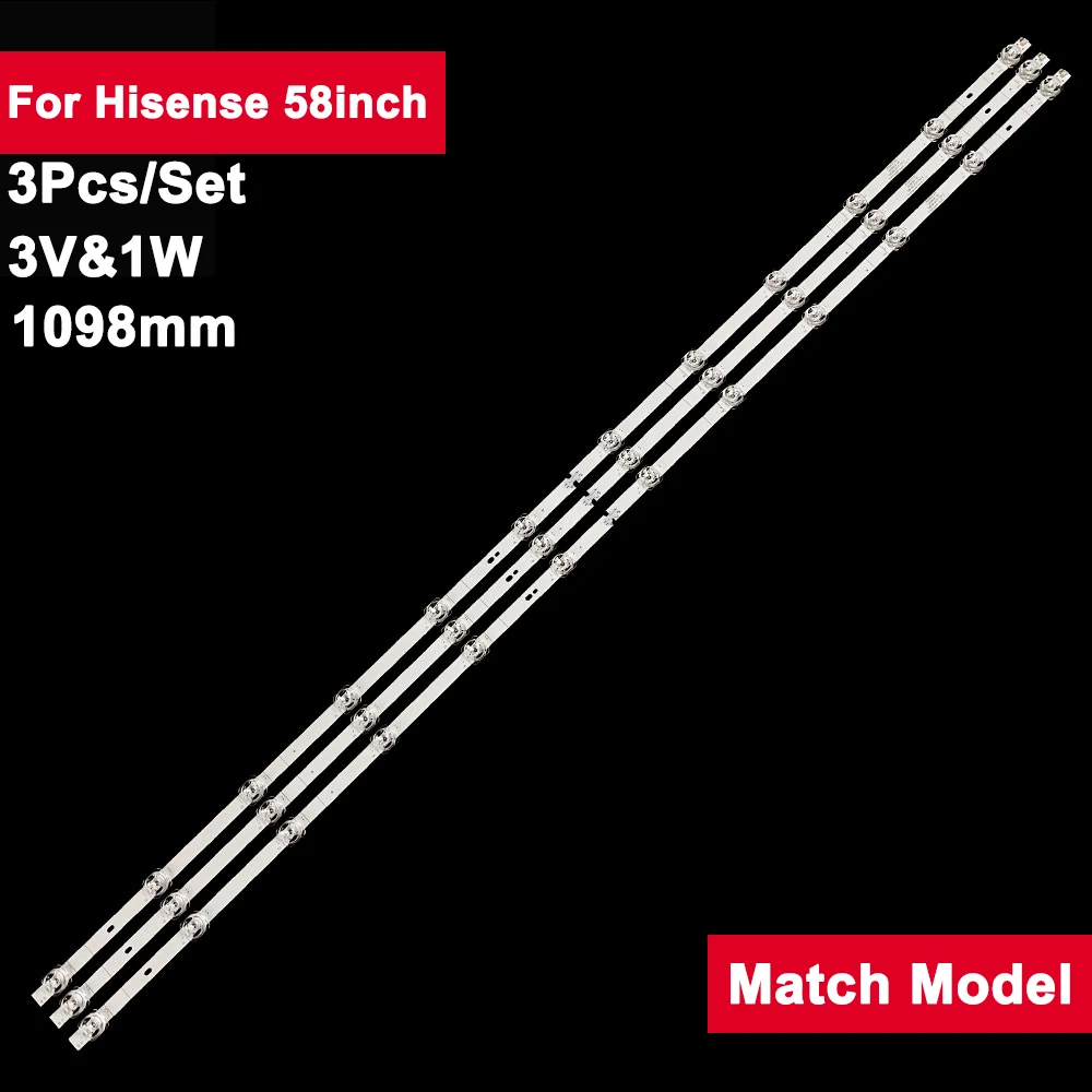 Striscia Led Retroilluminata Tv Da 1098Mm 3 Pezzi Per Hisense 58 Pollici 58 T55E 58 E3F 58 A52E Hz58E3D 58 R6E3 58 A7100 58 Ae7000 58 Ae7010F