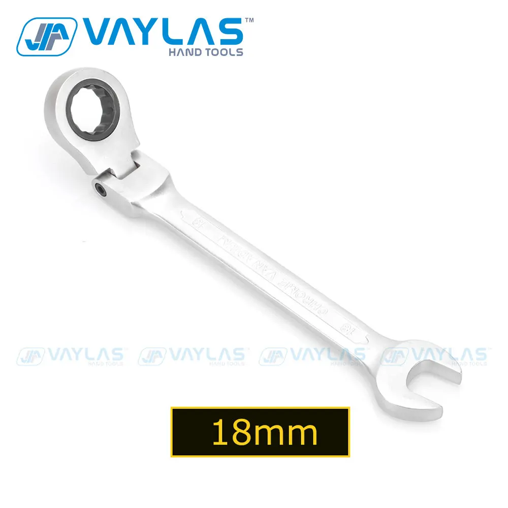 

VAYLAS 18mm Dull Polished Combination Wrench Flexible Head 72T Ratchet and Open End High Torque Spanner Repair Hand Tool