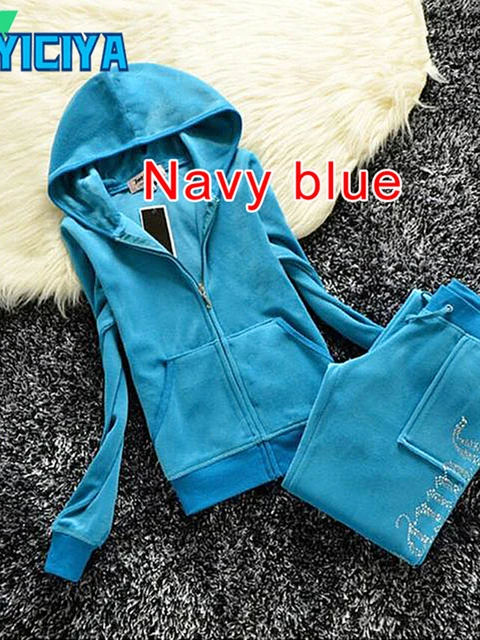 YICIYA TRACKSUIT hoodies Velvet Zipper Sweatshirt And Pants Winter women velour Pant Suit Hoodies Zipper Rhinestone velour suits navy blue suit
