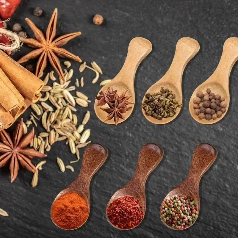 Short Handle Small Wooden Spoons Tea Honey Coffee Kitchen Spice Condiment Salt Sugar Enduring Mini Baby Spoon Accessories