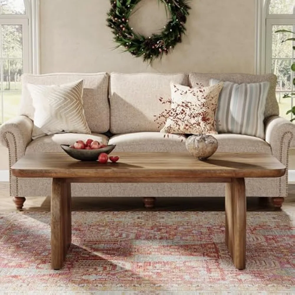 Rectangle Coffee Table, 47-Inch Wood Rectangular Living Room Table, Farmhouse Accent Center Table Low Cocktail Tea Table with S 3